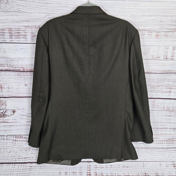 Oscar de la Renta Wool Tweed Blazer Mens 42R Brown Olive Hue Sport Coat Business - Picture 3 of 16